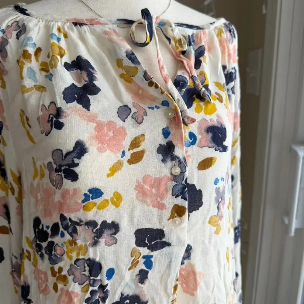 Lucky Brand Watercolor Floral Long Sleeve Blouse Large - Picture 3 of 5